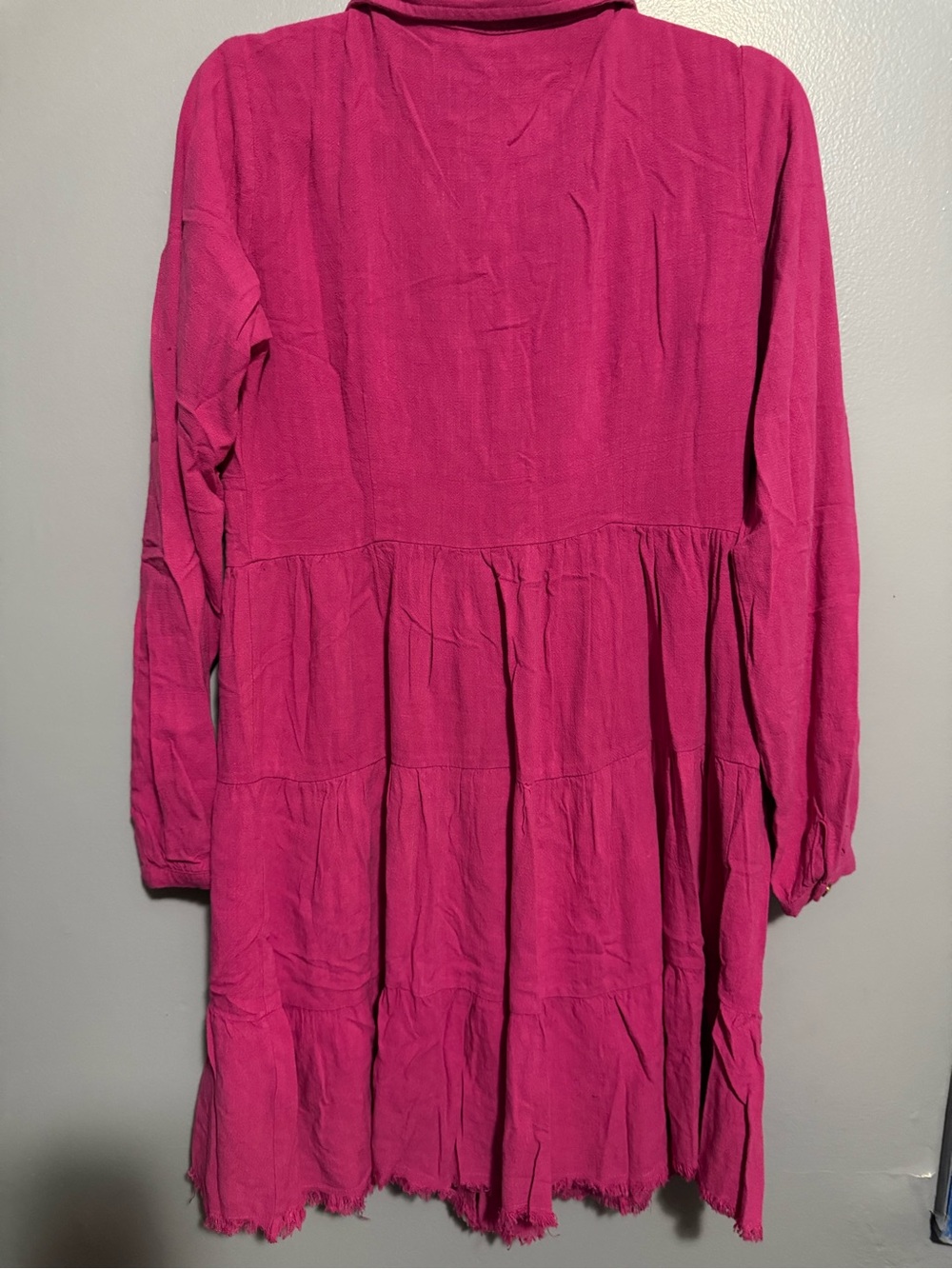 Umgee Fuchsia Button-Front Tiered Shirt Dress - Picture 3 of 5